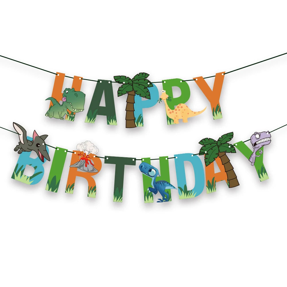 Cute Dinosaurs Theme Kids Birthday Party Decoration Happy Birthday Paper Banner