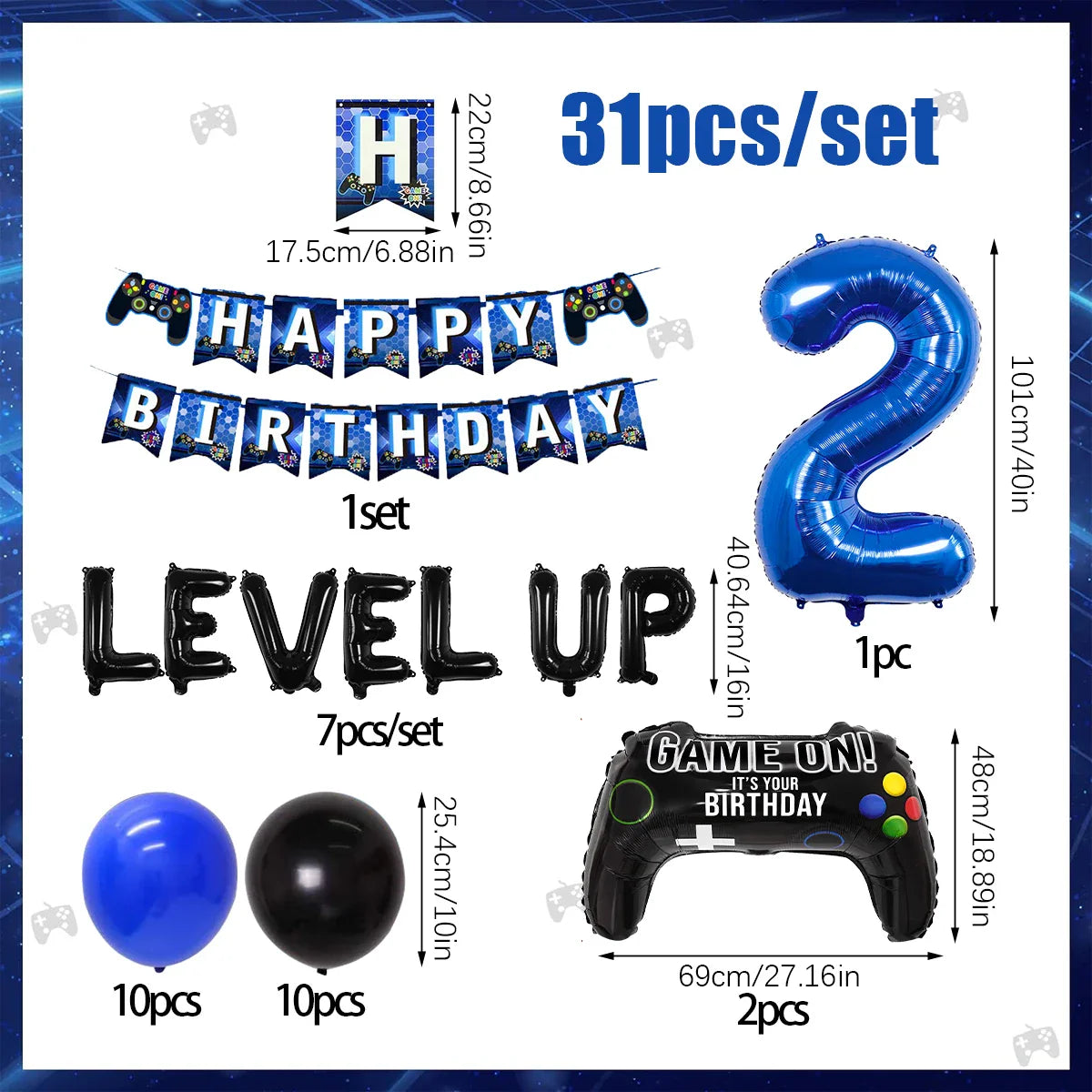 31pcs video game birthday party decorations set for ages 1-18 video game player themed birthday party decorations