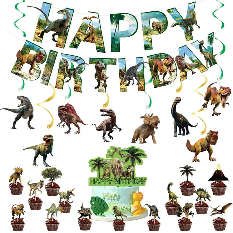 Dinosaur Birthday Party Decorations Set Includes Happy Birthday Banner, Dinosaur Hanging Swirl,Party Supplies for Home,School