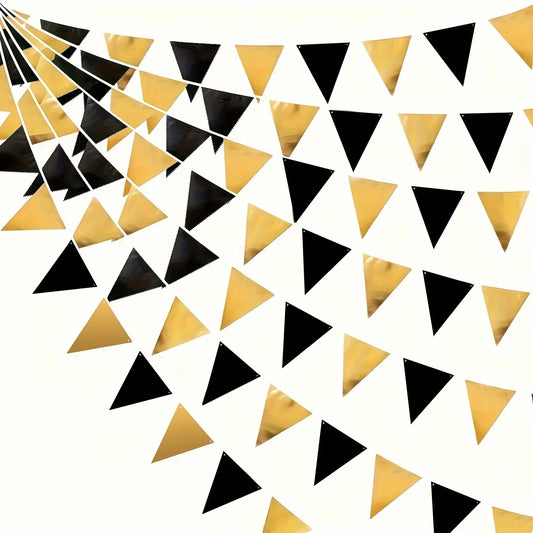 1 Set Black Golden Party Decorations Triangle Pennant Banner Flag Garland Birthday Graduation Wedding Engagement Party Supplies