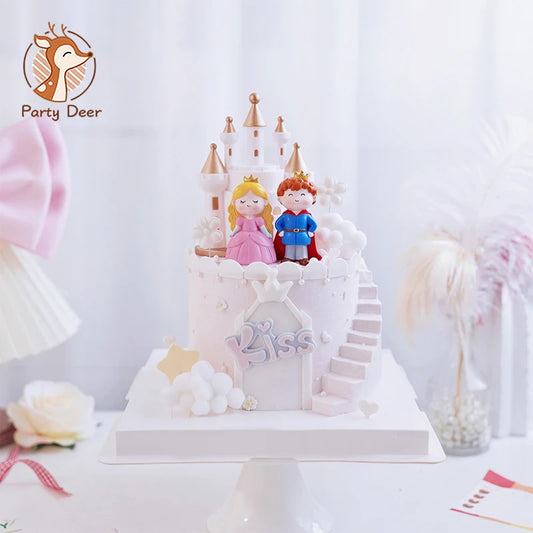 Baby Girl Boy Birthday Engagement Party Decorations Princess Prince Castle Cake Topper Baking Accessories Dessert Stand decor