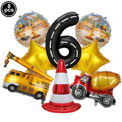 Construction Truck Balloons Excavator Cement Truck Forklift Crane Foil Balloon Kid Boys Birthday Party Construction Theme Decors