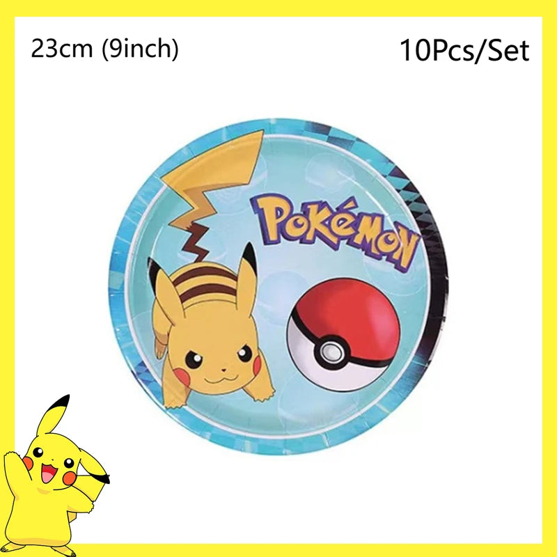 Pokemon Birthday Party Decoration Pikachu Balloons Disposable Tableware Cup Napkin Plate Tablecloth Baby Shower Cake Topper Flag