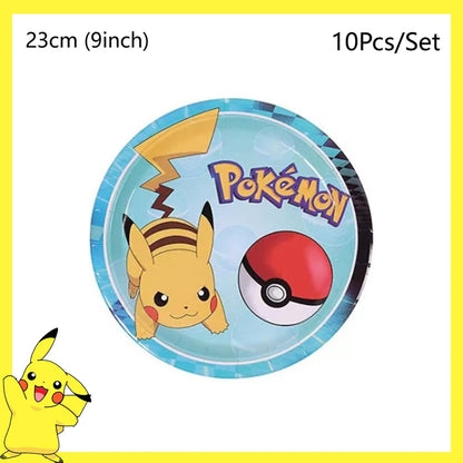 Pokemon Birthday Party Decoration Pikachu Balloons Disposable Tableware Cup Napkin Plate Tablecloth Baby Shower Cake Topper Flag