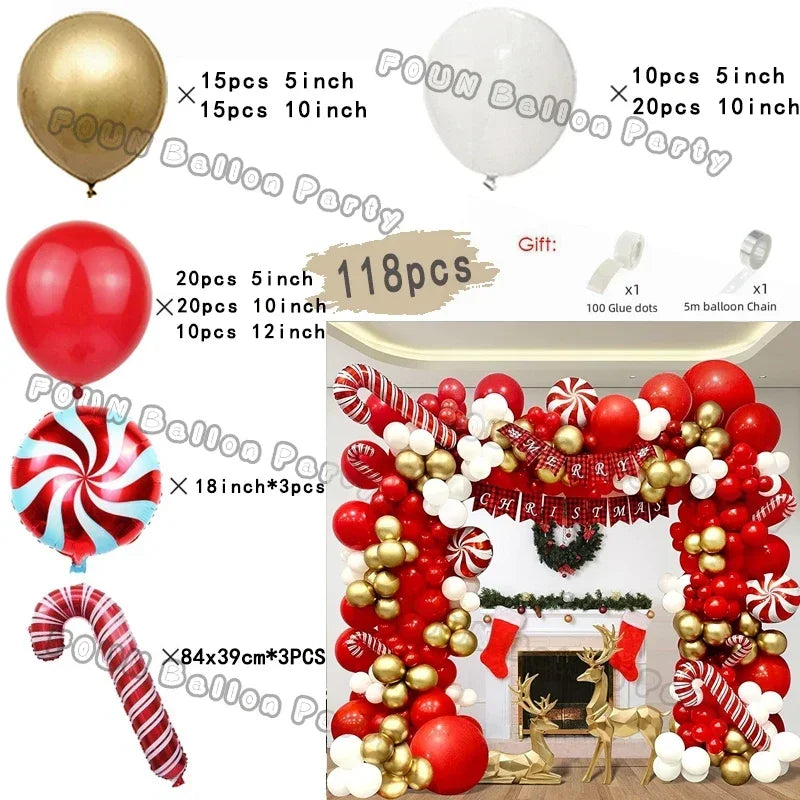 Christmas Decorations Christmas Balloon Garland Arch Kit Candy Cane Star Foil Baloon Birthday Party Christmas Tree New Year Gift