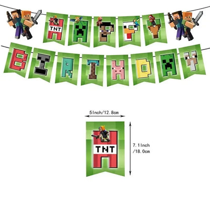 Party Decoration Game Theme Birthday Disposable Banner Hanging Balloon Cake Noodles Tableware Festival Decor Anime Accessories