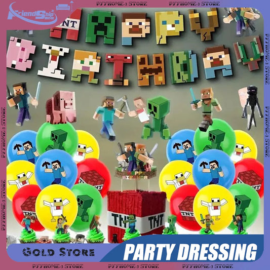 Party Decoration Game Theme Birthday Disposable Banner Hanging Balloon Cake Noodles Tableware Festival Decor Anime Accessories