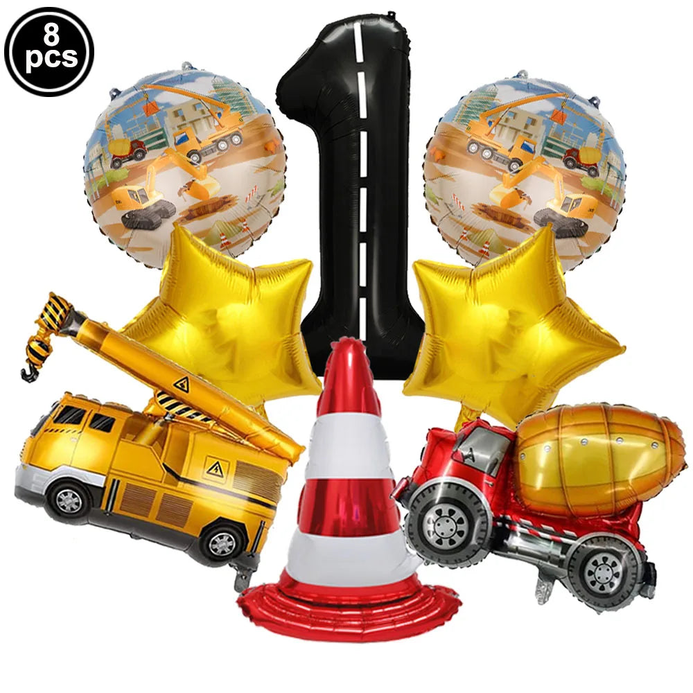 Construction Truck Balloons Excavator Cement Truck Forklift Crane Foil Balloon Kid Boys Birthday Party Construction Theme Decors