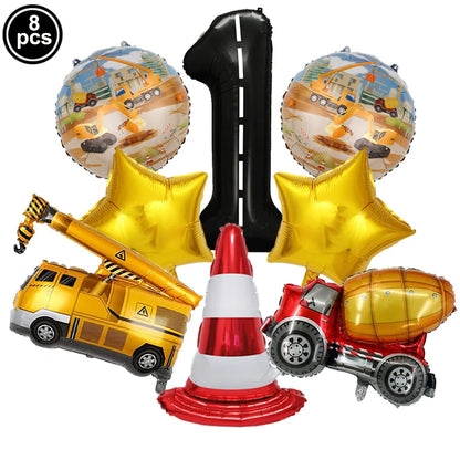 Construction Truck Balloons Excavator Cement Truck Forklift Crane Foil Balloon Kid Boys Birthday Party Construction Theme Decors