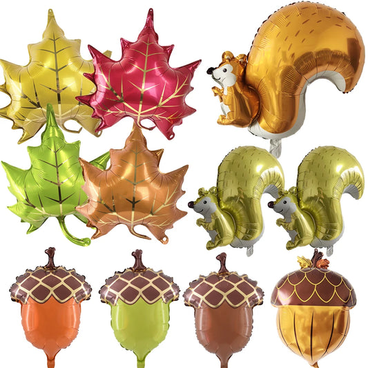 Thanksgiving Theme Party Decorations Maple Leaf Nut Squirrel Balloons Jungle Animals Party Decor Supplies Kids Gifts
