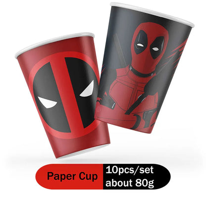DEADPOOL Birthday Party Decorations Disposable Tableware Cake Topper Flag Kids Anniversaire Party Baby Shower Cake Kids Favors