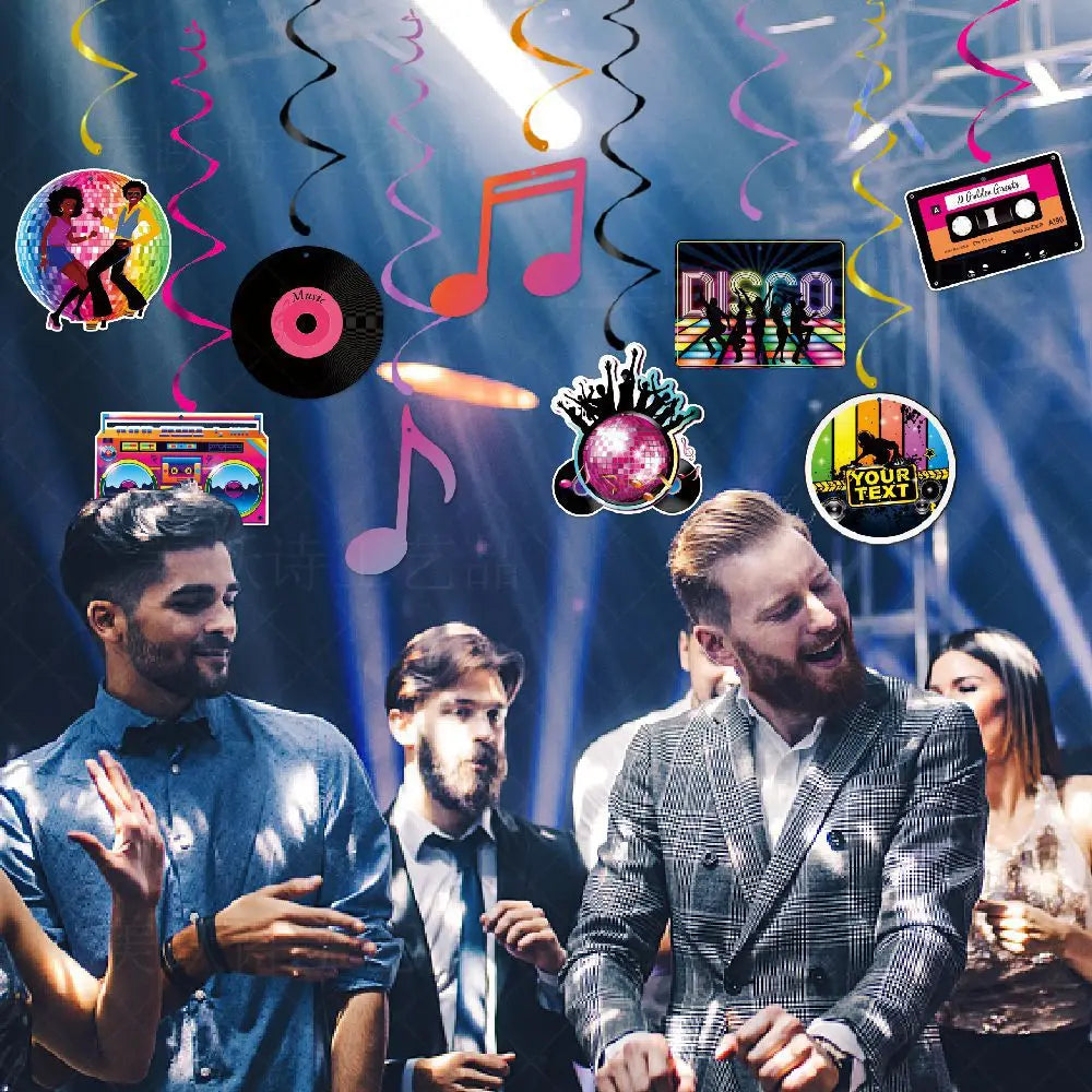 Disco Themed Party Banner Hanging Swirls Decor 70s 80s 90s retro Musical party Dancing Birthday Party Ceiling Spiral Decoration