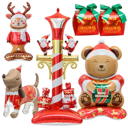 Christmas Party Decorations 4D Standing Reindeer Snowman Santa Claus Christmas Streetlights Bear Dog Balloons Cartoon Balloons