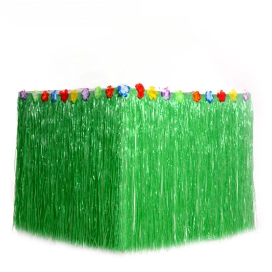 Luau Party Decorations Hawaiian Grass Table Skirt Flower Party Favors for Summer Tropical Indoor Outdoor Parties