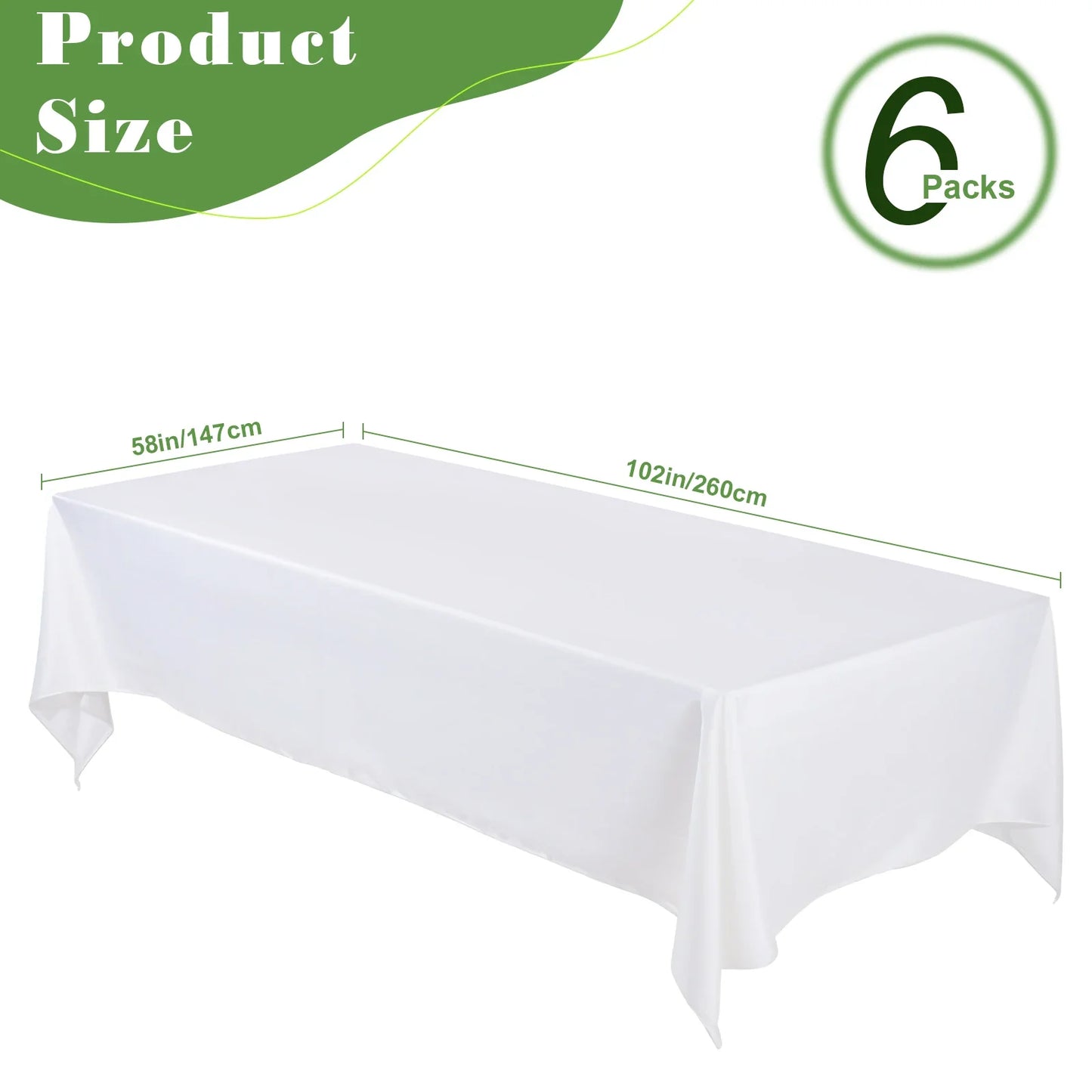 6Pcs White Tablecloth Rectangle Table Cloth Stain and Wrinkle Resistant Washable Polyester Table Cover for Dining Table Decor