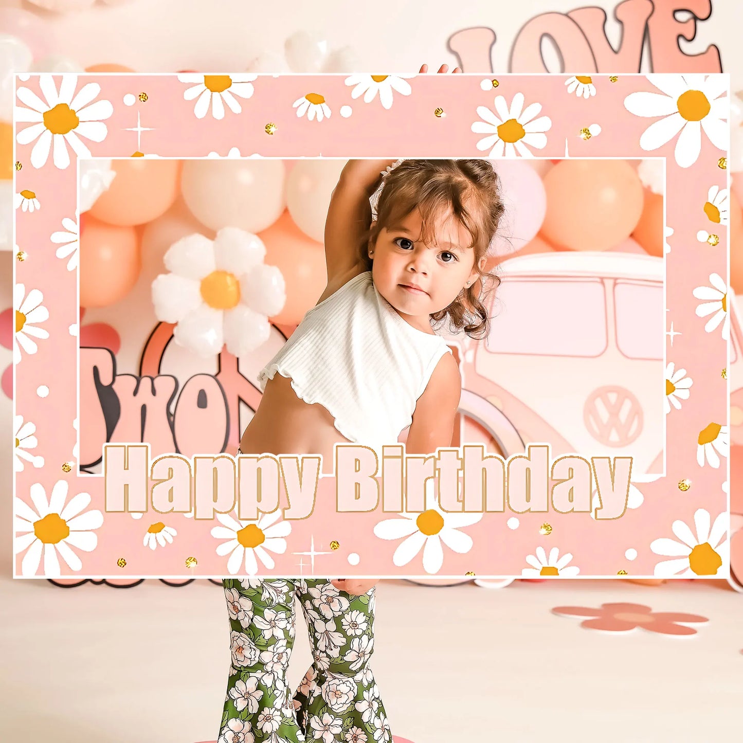 LaVenty Hippie Groovy Birthday Party Decoration Hippie Groovy Party Supplies Photo Booth Props Frame