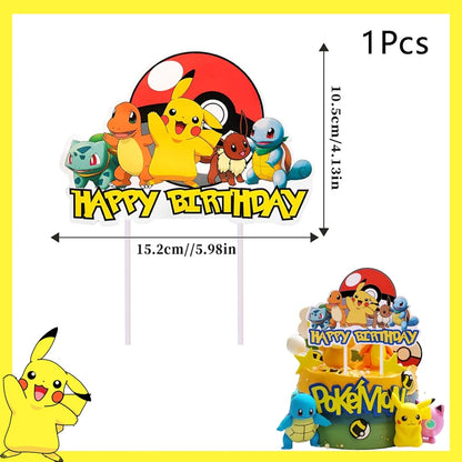 Pokemon Birthday Party Decoration Pikachu Balloons Disposable Tableware Cup Napkin Plate Tablecloth Baby Shower Cake Topper Flag
