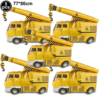 Construction Truck Balloons Excavator Cement Truck Forklift Crane Foil Balloon Kid Boys Birthday Party Construction Theme Decors