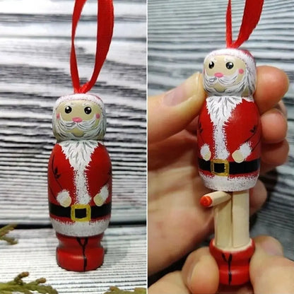 DIY Gift Wood DIY Funny Santa Ornament Party Decors Holiday Hanging Christmas Tree Decoration