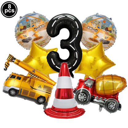 Construction Truck Balloons Excavator Cement Truck Forklift Crane Foil Balloon Kid Boys Birthday Party Construction Theme Decors