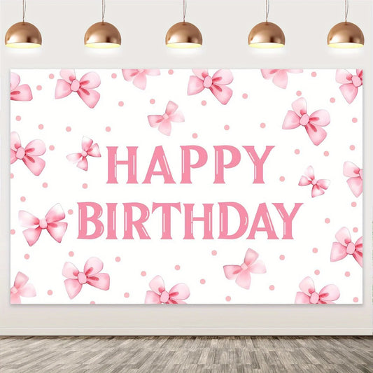 Pink Bow Party Decorations Bow Happy Birthday Backdrop Photography Background Cloth Photo Booth Birthday Party Decor Supplies