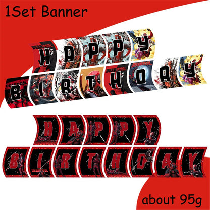 DEADPOOL Birthday Party Decorations Disposable Tableware Cake Topper Flag Kids Anniversaire Party Baby Shower Cake Kids Favors
