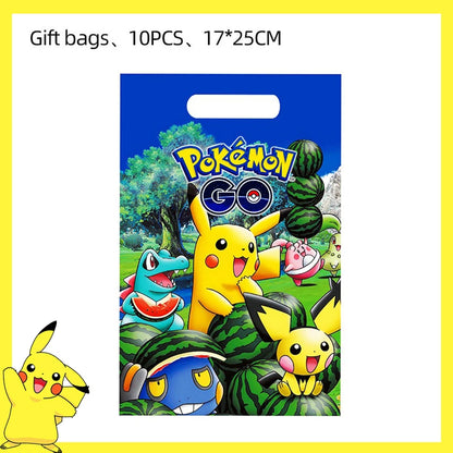 Pokemon Birthday Party Decoration Pikachu Balloons Disposable Tableware Cup Napkin Plate Tablecloth Baby Shower Cake Topper Flag
