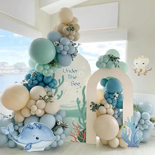 Under the Sea Party Decorations 120pcs Blue and sand white Balloons for Summer Ocean Beach Baby Shower Birthday Party Supplies