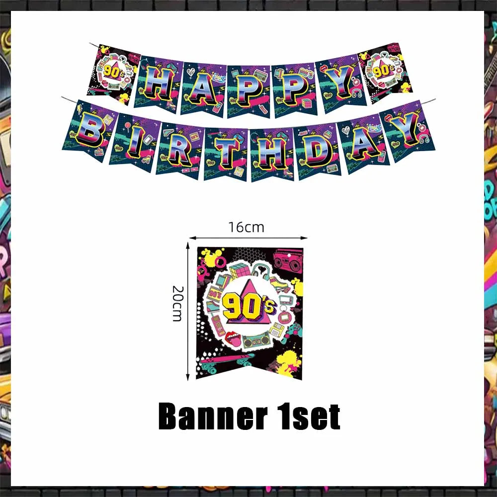 90’S Disco Party Decorations Back To 90s Backdrop Women Men Friend Birthday Music Party Disposable Tableware Balloon CakeTopper