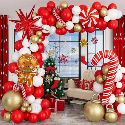 Christmas Decorations Christmas Balloon Garland Arch Kit Candy Cane Star Foil Baloon Birthday Party Christmas Tree New Year Gift