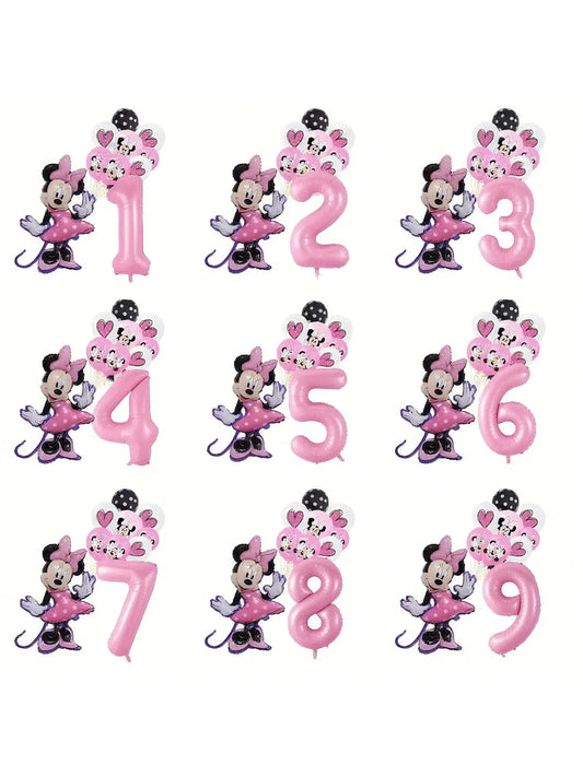 Minnie-themed Birthday Party Decorations, Decorations for Family and School Gatherings, Set of Latex Balloons and Foil Balloons