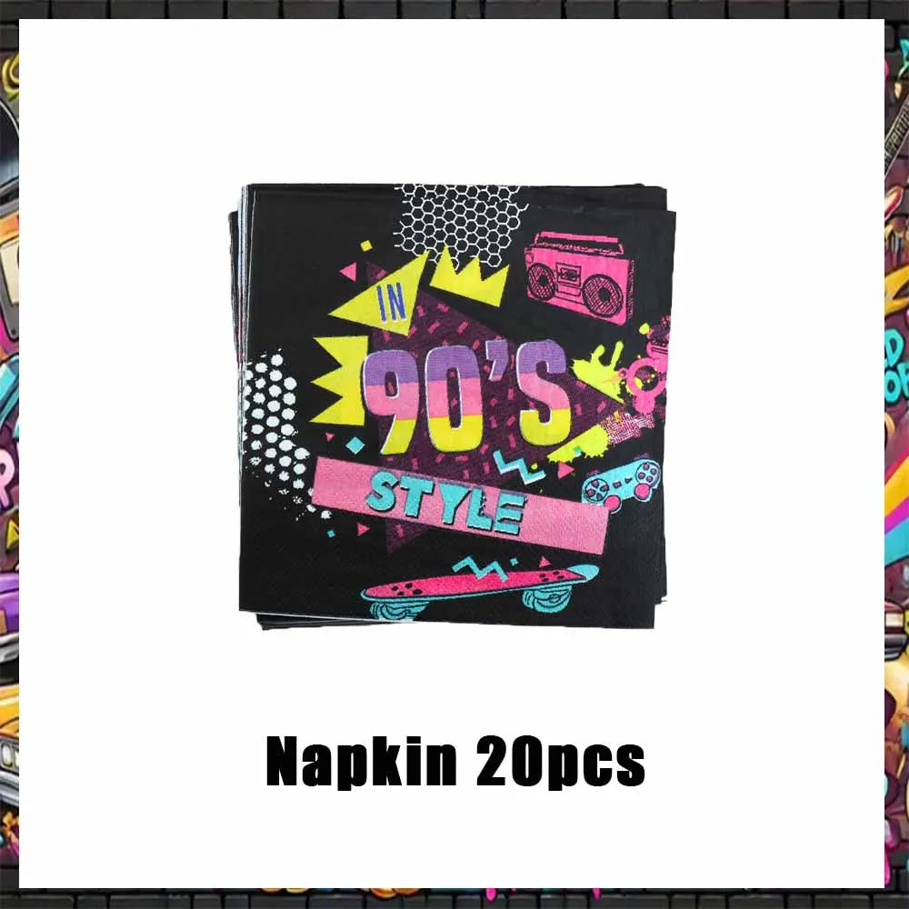 90’S Disco Party Decorations Back To 90s Backdrop Women Men Friend Birthday Music Party Disposable Tableware Balloon CakeTopper