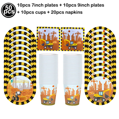 Construction Truck Balloons Excavator Cement Truck Forklift Crane Foil Balloon Kid Boys Birthday Party Construction Theme Decors