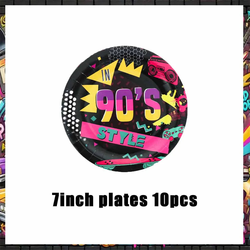 90’S Disco Party Decorations Back To 90s Backdrop Women Men Friend Birthday Music Party Disposable Tableware Balloon CakeTopper