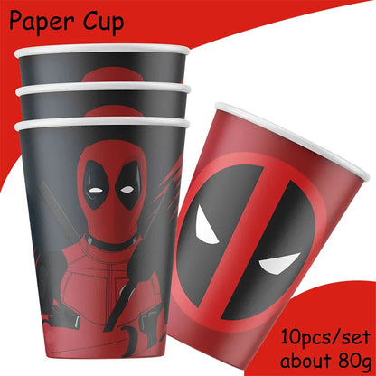 DEADPOOL Birthday Party Decorations Disposable Tableware Cake Topper Flag Kids Anniversaire Party Baby Shower Cake Kids Favors