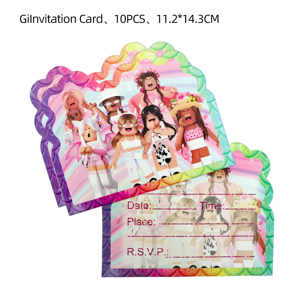 Pink Robloxed Theme Birthday Party Decorations Tableware Set Balloons Cups Plates Banner Backdrop for Girls Baby Shower Supplies