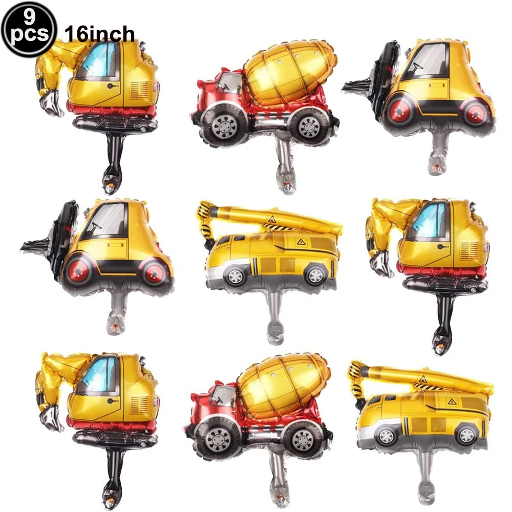 Construction Truck Balloons Excavator Cement Truck Forklift Crane Foil Balloon Kid Boys Birthday Party Construction Theme Decors