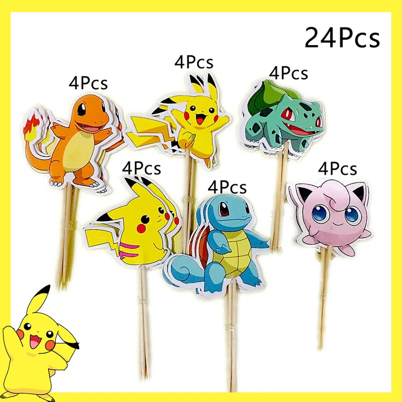 Pokemon Birthday Party Decoration Pikachu Balloons Disposable Tableware Cup Napkin Plate Tablecloth Baby Shower Cake Topper Flag