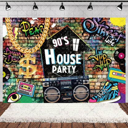 90’S Disco Party Decorations Back To 90s Backdrop Women Men Friend Birthday Music Party Disposable Tableware Balloon CakeTopper