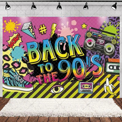 90’S Disco Party Decorations Back To 90s Backdrop Women Men Friend Birthday Music Party Disposable Tableware Balloon CakeTopper