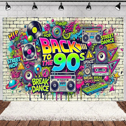 90’S Disco Party Decorations Back To 90s Backdrop Women Men Friend Birthday Music Party Disposable Tableware Balloon CakeTopper
