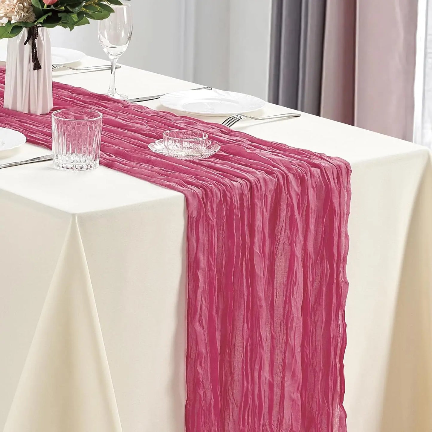 10Pcs Cheesecloth Table Runner Boho Gauze Table Runner 40x270cm Romantic Table Runner for Wedding Bridal Shower Birthday Party