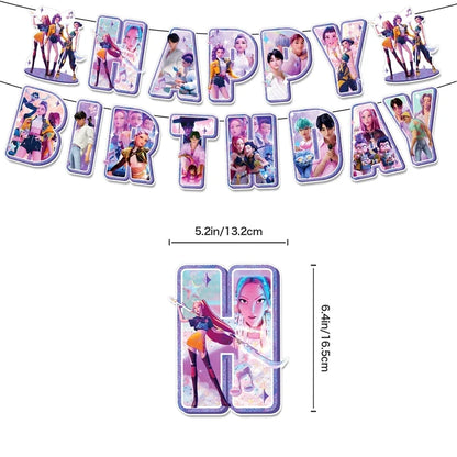 Demon Hunters Party Cutlery Set Banner Backdrop Balloons Cake Topper Outdoor Picnic Supply Birthday for Korean Kpop Anime Party