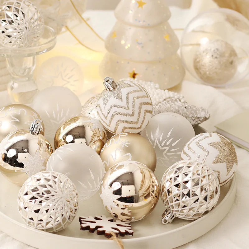 New Christmas Decorations 16 Champagne Gold White Ball Ornaments Christmas Tree Hanging Decorations Home Party Decorative Pieces