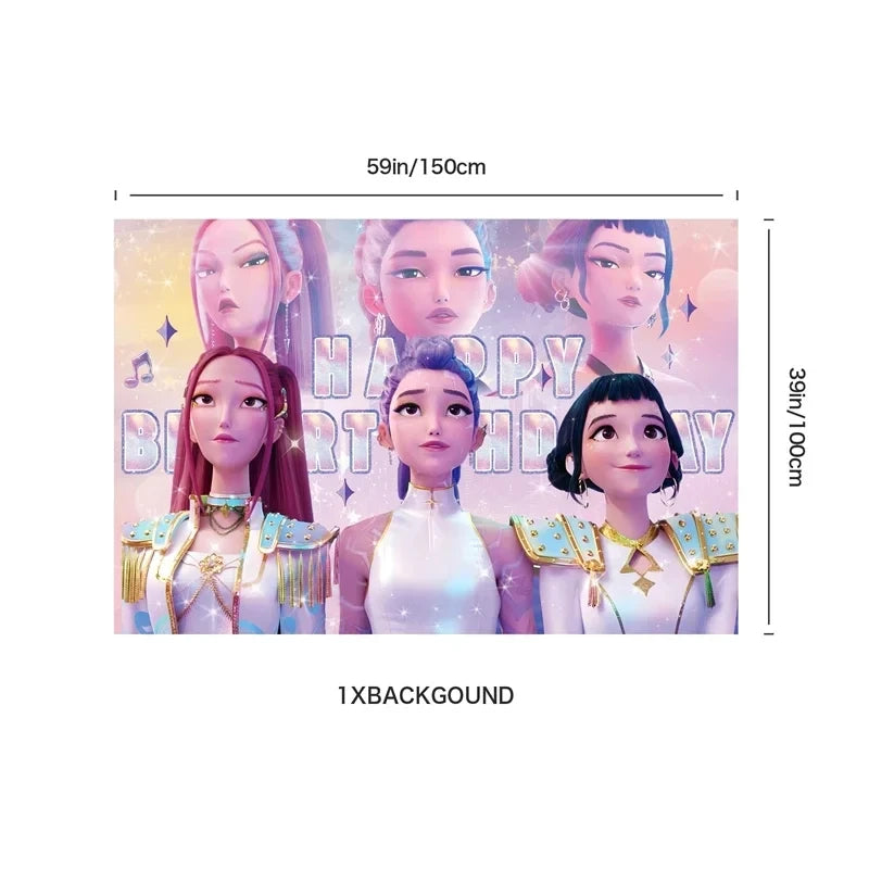 Demon Hunters Party Cutlery Set Banner Backdrop Balloons Cake Topper Outdoor Picnic Supply Birthday for Korean Kpop Anime Party