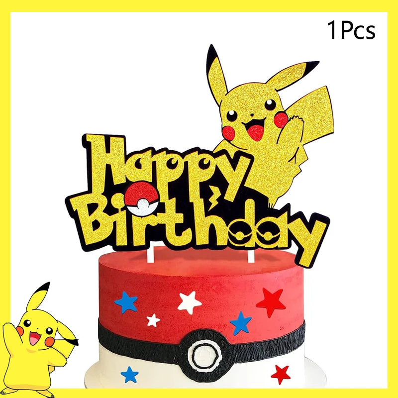 Pokemon Birthday Party Decoration Pikachu Balloons Disposable Tableware Cup Napkin Plate Tablecloth Baby Shower Cake Topper Flag