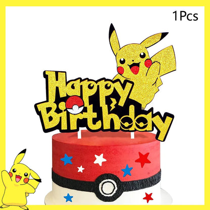 Pokemon Birthday Party Decoration Pikachu Balloons Disposable Tableware Cup Napkin Plate Tablecloth Baby Shower Cake Topper Flag