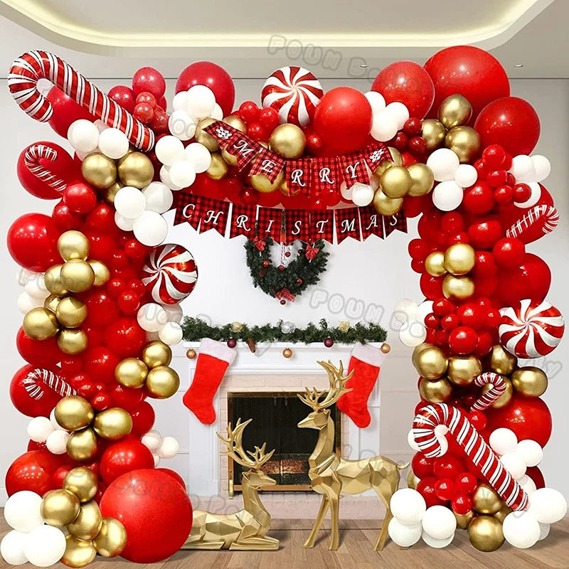 Christmas Decorations Christmas Balloon Garland Arch Kit Candy Cane Star Foil Baloon Birthday Party Christmas Tree New Year Gift