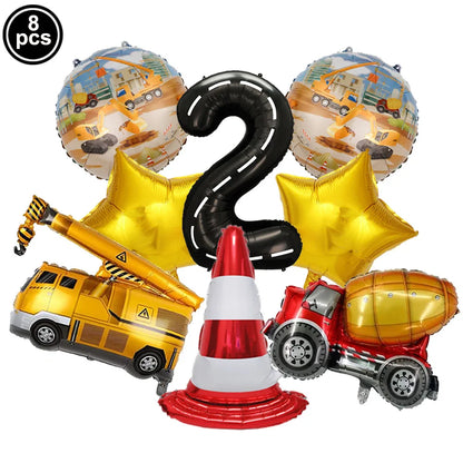 Construction Truck Balloons Excavator Cement Truck Forklift Crane Foil Balloon Kid Boys Birthday Party Construction Theme Decors
