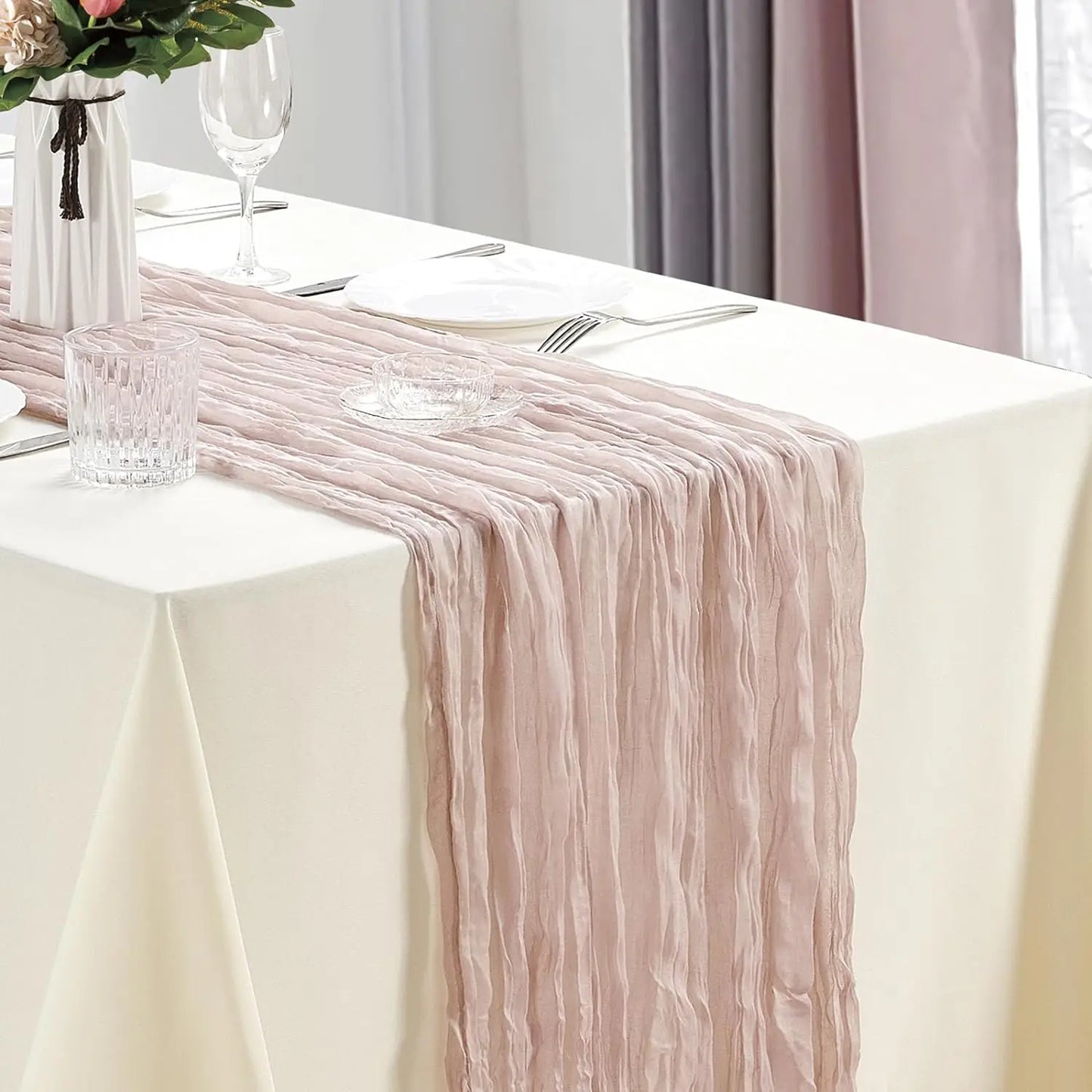 10Pcs Cheesecloth Table Runner Boho Gauze Table Runner 40x270cm Romantic Table Runner for Wedding Bridal Shower Birthday Party